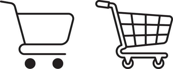 Art & Illustration, Empty retail supermarket shopping trolley cart outline vector icons for online store © nawab