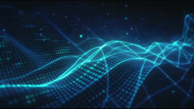 Glowing blue digital wave patterns technology.