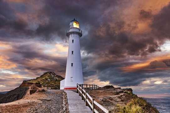 Castle Point Lighthouse at sunrise on the Wairarapa Coast in New Zealand