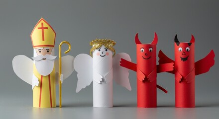 Fototapeta premium Group of handmade Saint Nicholas angel and devil figures.