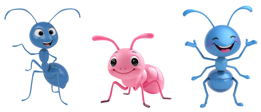 Cute cartoon ant, isolated on transparent background, 3D design