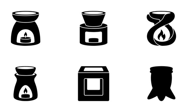 Aroma Diffuser Icons Set, Essential Oil Burner Vector Graphics, Fragrance Warmer Symbols