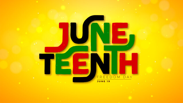 Juneteenth Freedom Day Design. African American June 19 Independence Day. Annual American Emancipation Holiday Vector Illustration with Flag Color Typography Lettering on Yellow Background for Banner