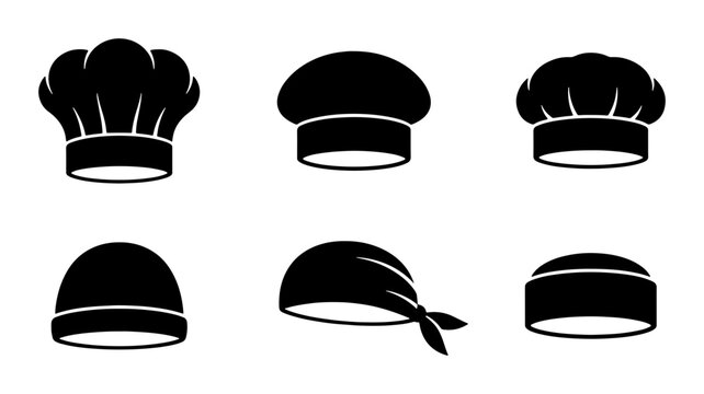 Chef Hats Collection, Culinary Headwear Icons, Professional Kitchen Caps Set, Food Service Uniform Accessories