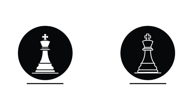 Chess king piece icon set in circular frame as minimalist vector graphics for strategy board game design and business leadership concepts