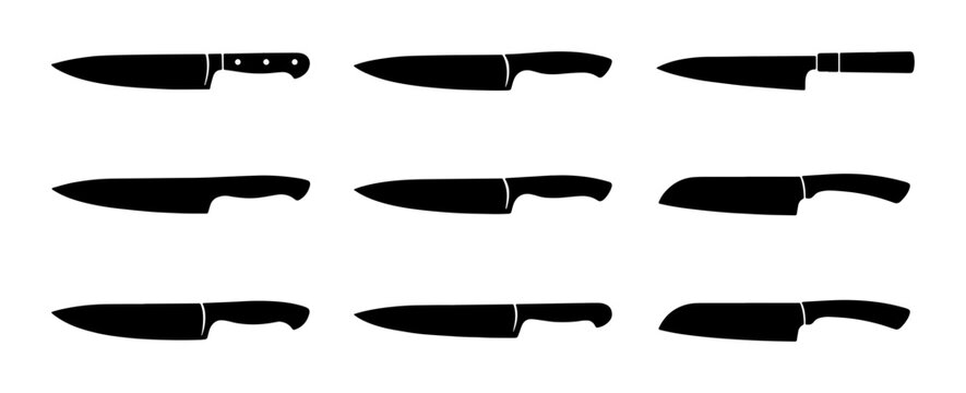 Kitchen Knife Set Vector Icons, Chef Knives Collection, Culinary Tools Silhouettes