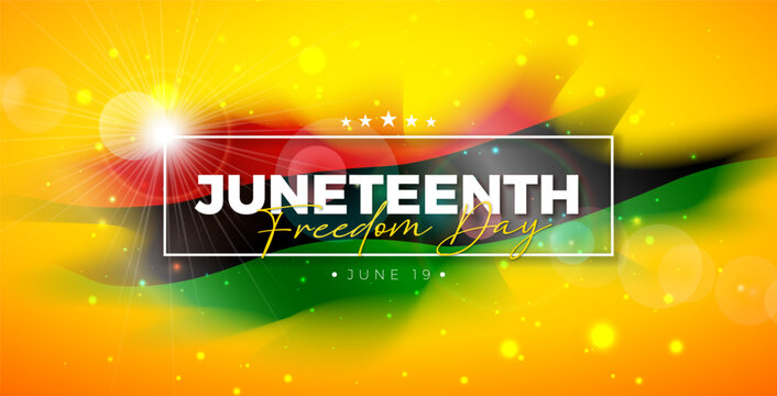 Juneteenth Freedom Day Banner Illustration. African American June 19 Independence Day. Annual American Emancipation Holiday Vector Design with Typography Lettering on Flag Background for Celebration