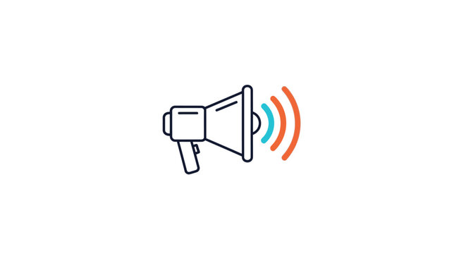 A megaphone with sound waves emitting from it.