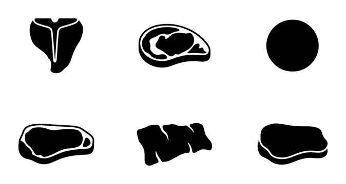 Meat Cuts Icons, Beef Steaks Vector Graphics, Butcher Shop Food Symbols, Culinary Collection