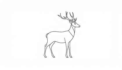 Fototapeta premium Minimal Black Line Deer Standing on White Background
