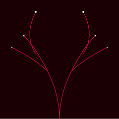 Minimalist abstract red digital branching veins network with white nodes on dark background graphic illustration © MDKHURSID