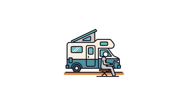Illustration of a person stepping into a camper van.