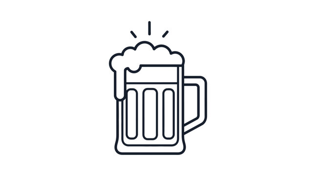 A line drawing of a beer mug with foam on top isolated on white background