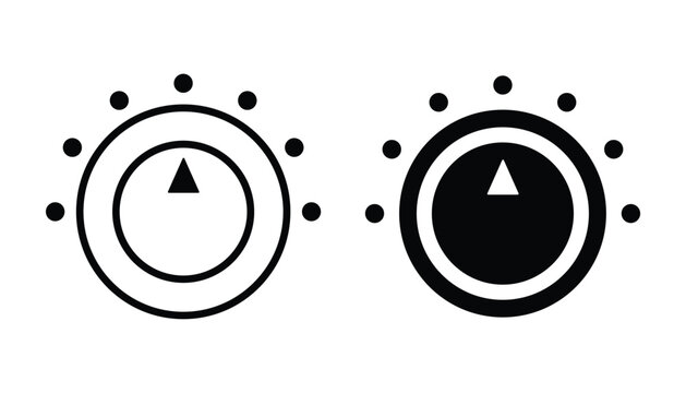 Volume control knobs icons set. Knob icon pack flat black icon. black round turning switches, knob switches high to low volume speed controller set