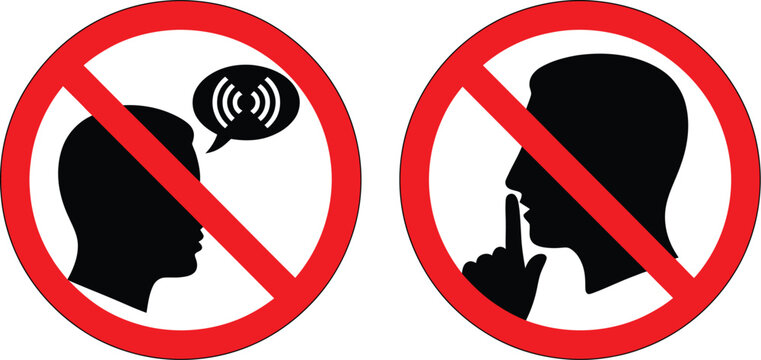 Quiet Please Sign with Crossed Talking Person and Shhh Circle Icon Vector Design Illustration
