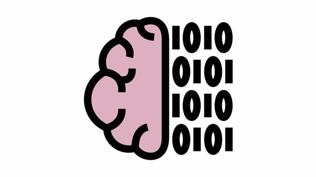 Binary code brain symbol - artificial intelligence icon animation.