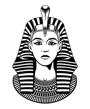 Hatshepsut Portrait. Egyptian Queen Pharaoh. Black and white vector clipart.