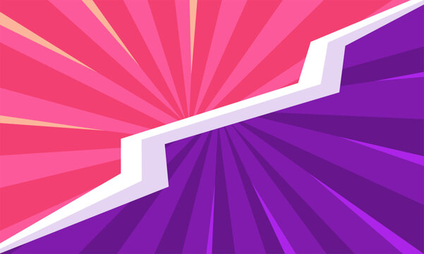 Dynamic split screen background with contrasting colors and radial lines.