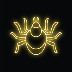 Fototapeta premium Tick insect drawing in a neon yellow glowing outline against a black background