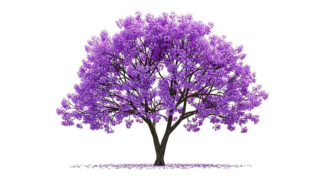 Purple jacaranda tree in full bloom detailed branches on transparent background