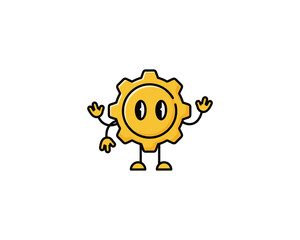 Fototapeta premium Playful Yellow Gear Character Illustration, Technology Concept, Creative Design Environment, Cartoon Style