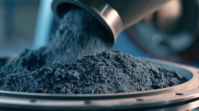 Medium shot showing precise graphite powder micronization using jet milling technology focusing on lubricant grade production in sealed facility.