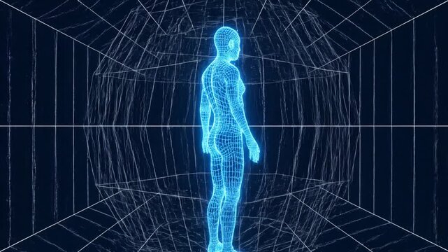 Human body wireframe 3D model animation.