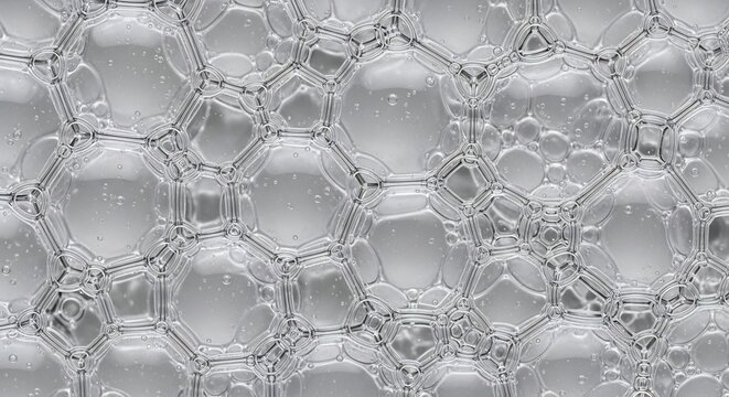 Close-up of a cluster of transparent bubbles creating an abstract pattern.