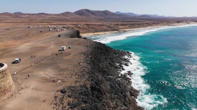 Aerial View of Castillo de El Toston and El Cotillo Village in Fuerteventura Spain