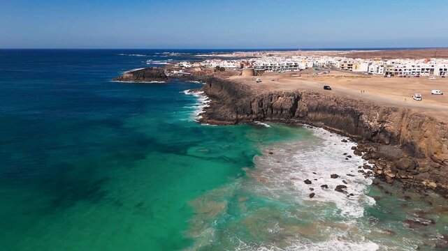 Aerial View of El Cotillo Village and Harbor in Fuerteventura Canary Islands