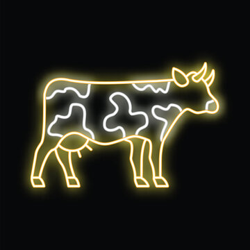 Neon cow graphic glowing on a black background, representing dairy and agriculture concepts