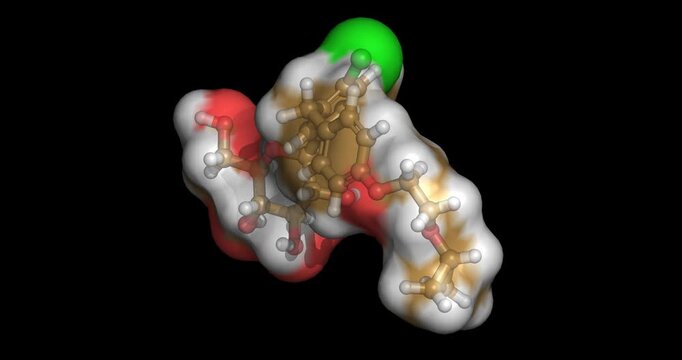 Bexagliflozin, drug/SGLT2 inhibitor for type 2 diabetes, 3D molecule spinning, 4K