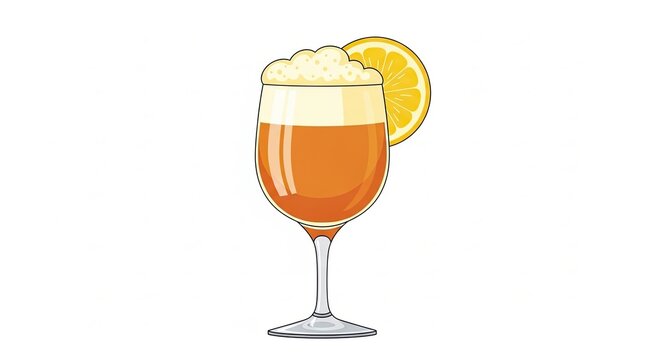 Golden Beer in a Stemmed Glass with Lemon Slice.