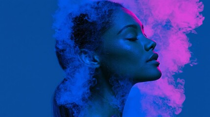 Fototapeta premium Moody Face Profile in Neon Haze