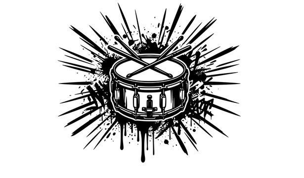 Graffiti drum vector illustration with drumsticks paint splatter and urban music design