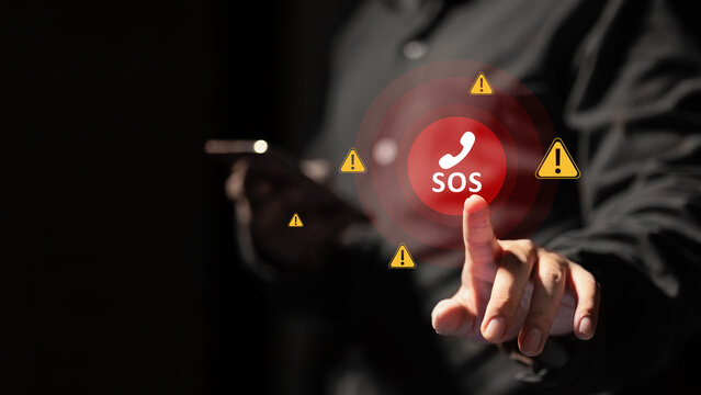 Emergency SOS Alert Button on Smartphone Security Warning Concept