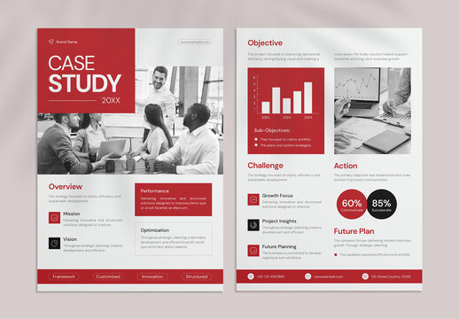 Clean Business Case Study Flyer Template with Red Accents