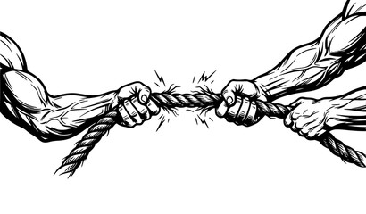 Hands pulling rope power struggle vector illustration with tension and breaking force concept © sobuj