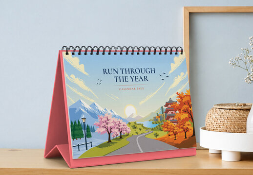 Desk Calendar Design with 12 Month Seasons Illustration