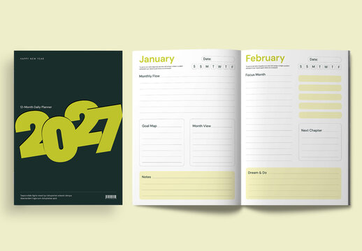 Minimalist 12-Monthly Planner 2027 Template Layout for Productivity