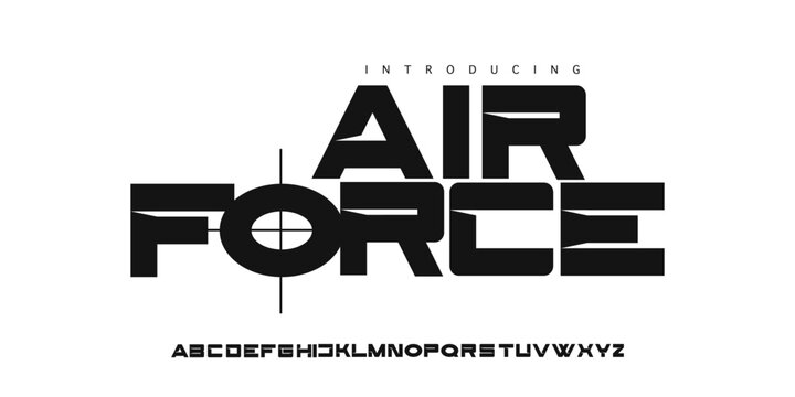 Air Force: A futuristic tactical geometric display font with technical machined horizontal slits. Perfect for action gaming and tech logos.