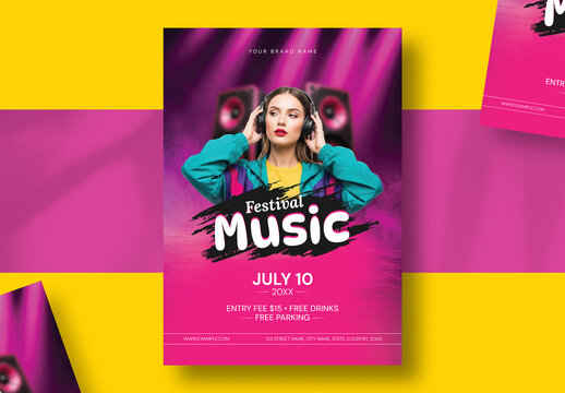 Neon Music Festival Flyer Template for Concert and Live Party Poster