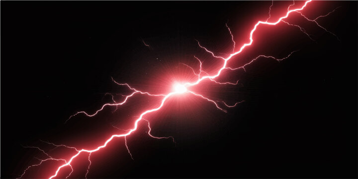 Lightning bolt in dark storm sky with thunder and electric blue flash