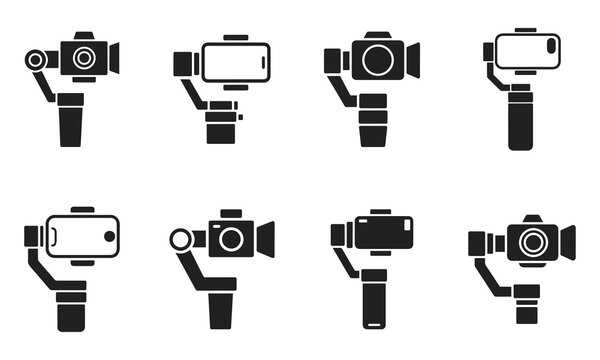 Professional gimbal stabilizer icons for smartphones and cameras capturing smooth video footage for content creators