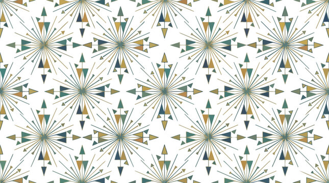 Pattern consists of repeating geometric snowflake motifs in muted earthy tones on a clean background.