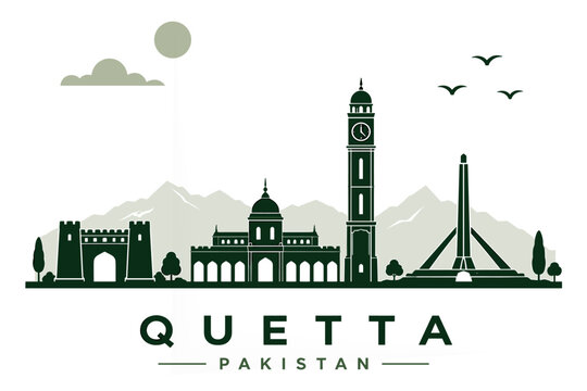 Quetta Pakistan Skyline Minimalist Vector Illustration Mountain City Landmark