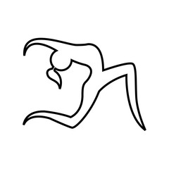 Naklejka premium Outline style of a female dancer or gymnast mid-air in a dramatic backbend soaring leap or jump. Related to grace, agility, artistic performance, dance schools, gymnastics clubs, theatrical event