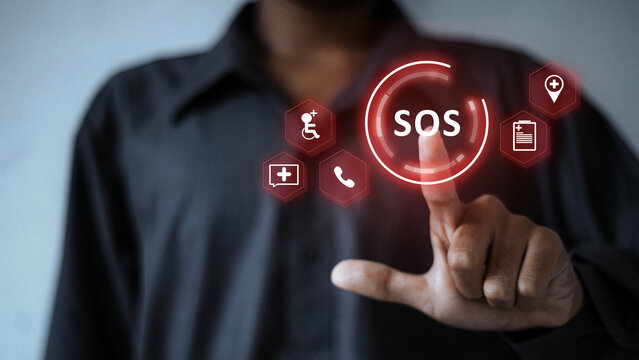 SOS Emergency Assistance Interface with Healthcare and Safety Icons