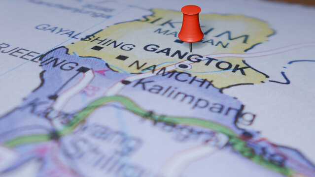 Red Pushpin on Sikkim Map Marking Gangtok - Travel and Destination Planning