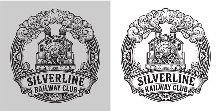 Silverline Railway Club steam engine logo with intricate mechanical gears